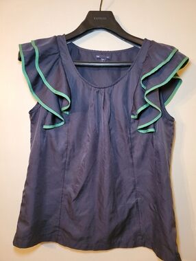 Gap Women's Short Sleeve Top, Size Medium, Navy, Flutter Sleeves, Casual, Boho